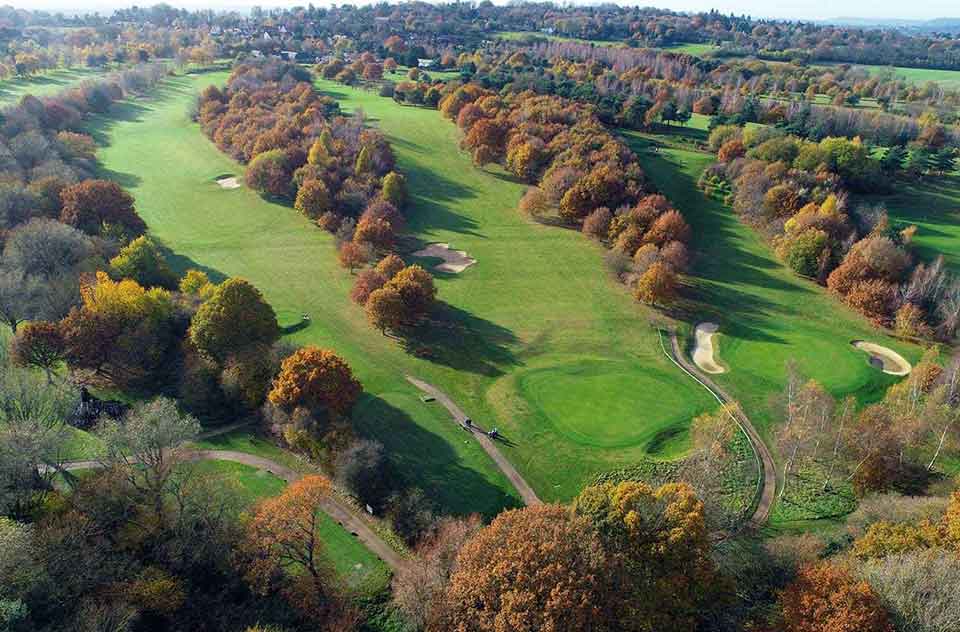 Scenic birds eye view of Bletchingley Golf course